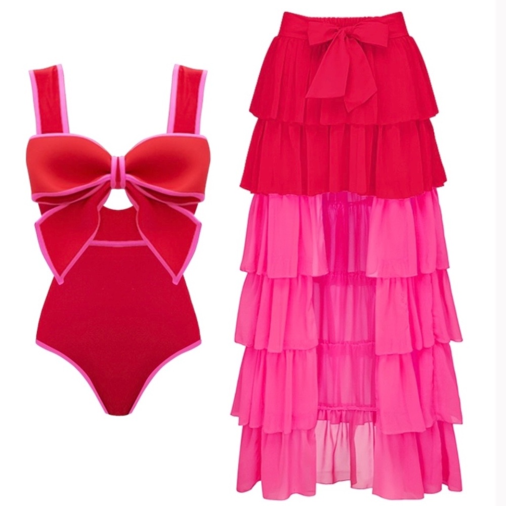 Flaxmaker Bow Front Cut Out One Piece Swimsuit Size Large with Cover
